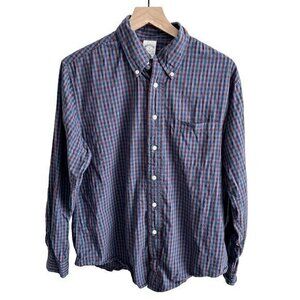 Brooks Brothers Plaid Long Sleeve‎ Button Up Dress Shirt Blue Red Size Large